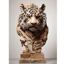 0861-ki-bild-feser--tiger-kopf-holz-auf-marmor